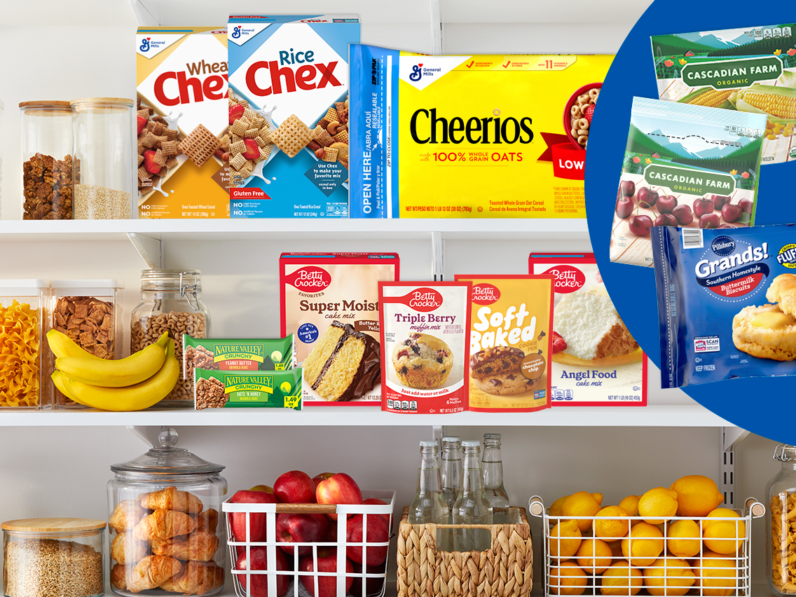 General Mills products with packaging that can be recycled using store drop-off programs.