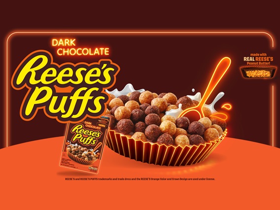 Reese’s Puffs Dark Chocolate cereal delivers a deeper, richer take on the classic milk chocolate and peanut butter flavor combo.